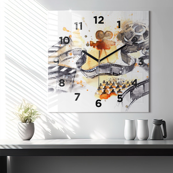 Square glass wall clock Cinematography camera