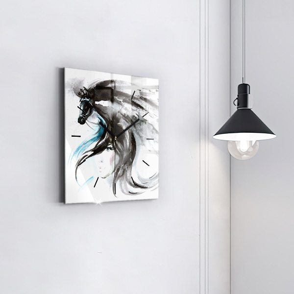 Square glass wall clock Abstract horse and woman