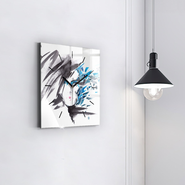 Square glass wall clock Abstract woman's face