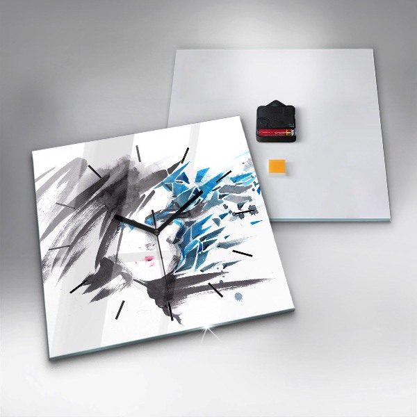 Square glass wall clock Abstract woman's face