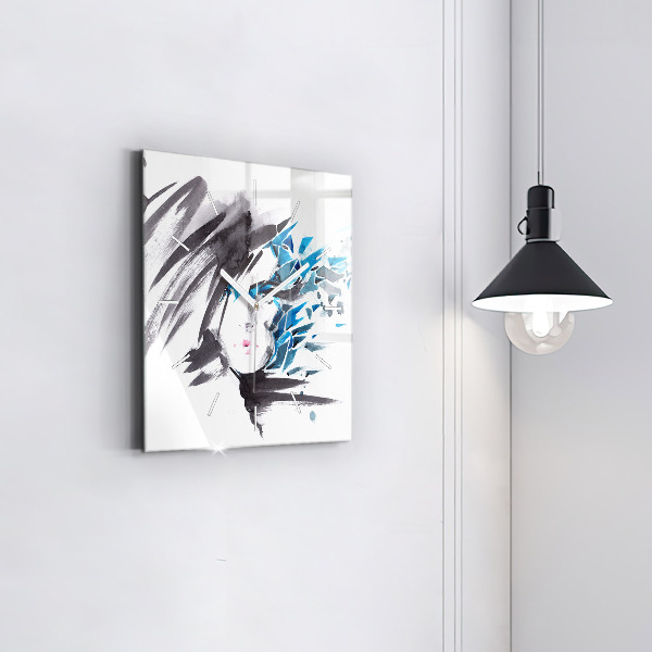 Square glass wall clock Abstract woman's face