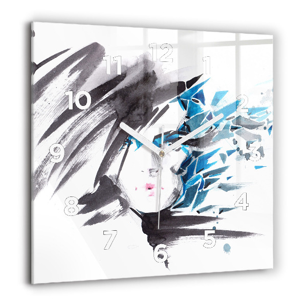 Square glass wall clock Abstract woman's face
