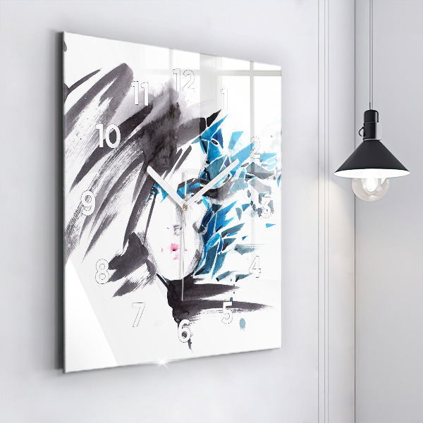 Square glass wall clock Abstract woman's face