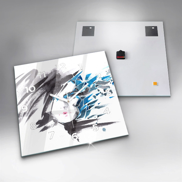 Square glass wall clock Abstract woman's face