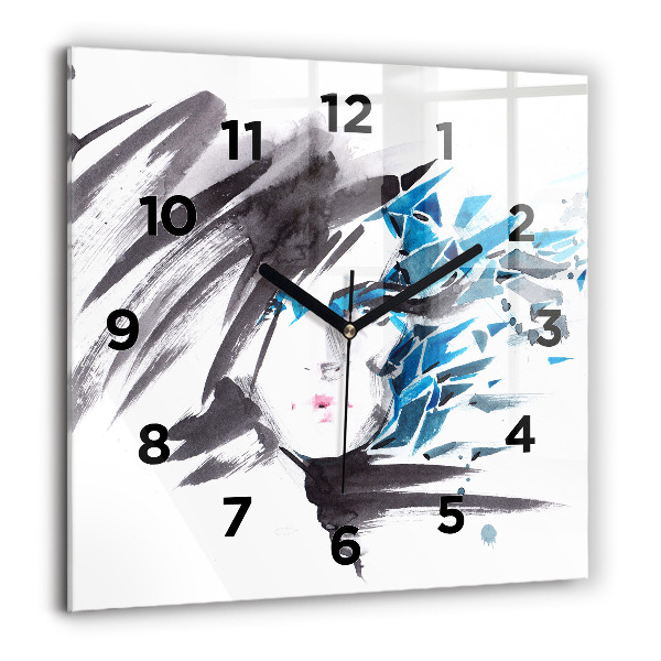 Square glass wall clock Abstract woman's face
