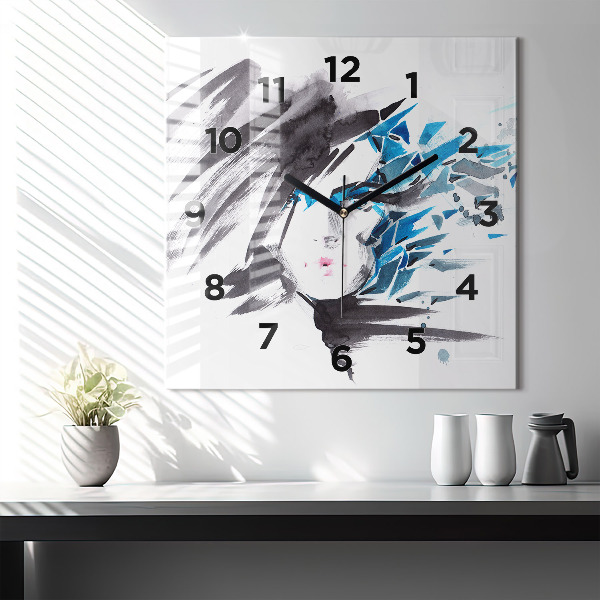 Square glass wall clock Abstract woman's face