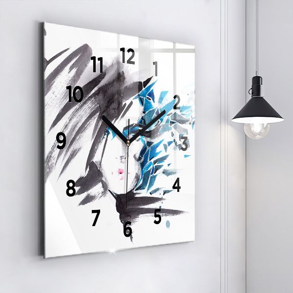 Square glass wall clock Abstract woman's face