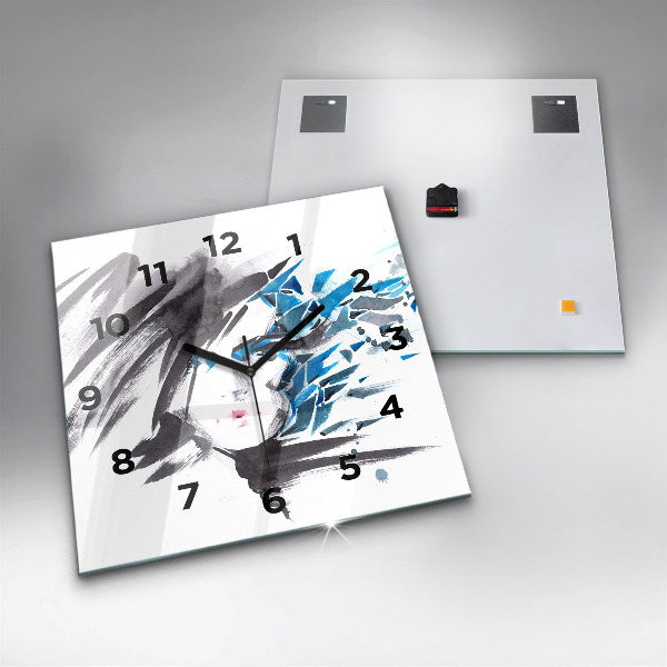 Square glass wall clock Abstract woman's face