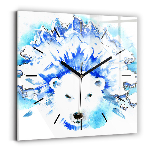 Square glass wall clock Bear on the ice background