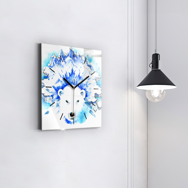 Square glass wall clock Bear on the ice background