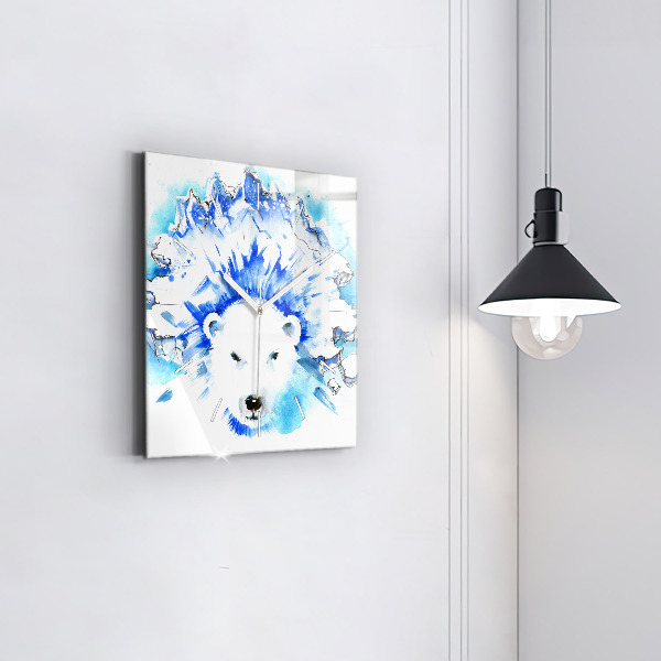 Square glass wall clock Bear on the ice background
