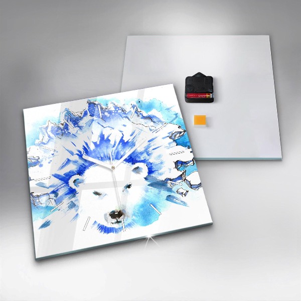 Square glass wall clock Bear on the ice background
