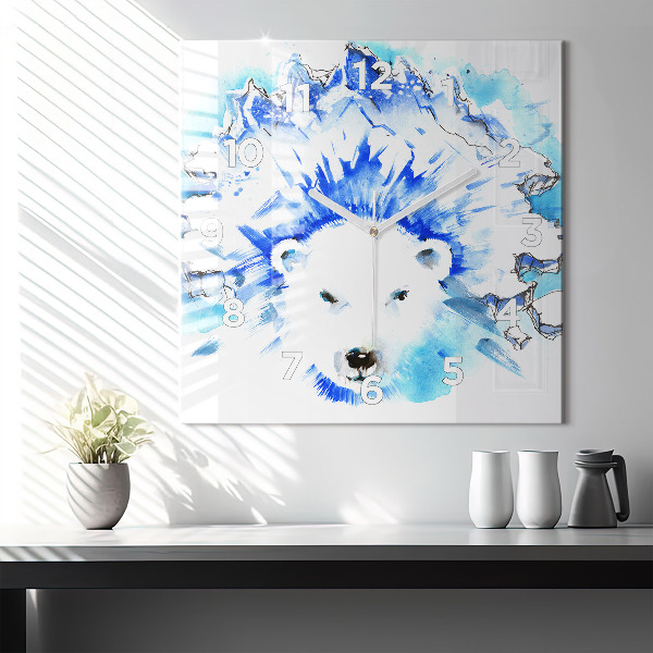 Square glass wall clock Bear on the ice background