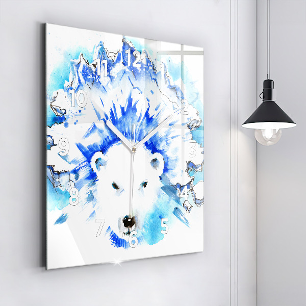 Square glass wall clock Bear on the ice background