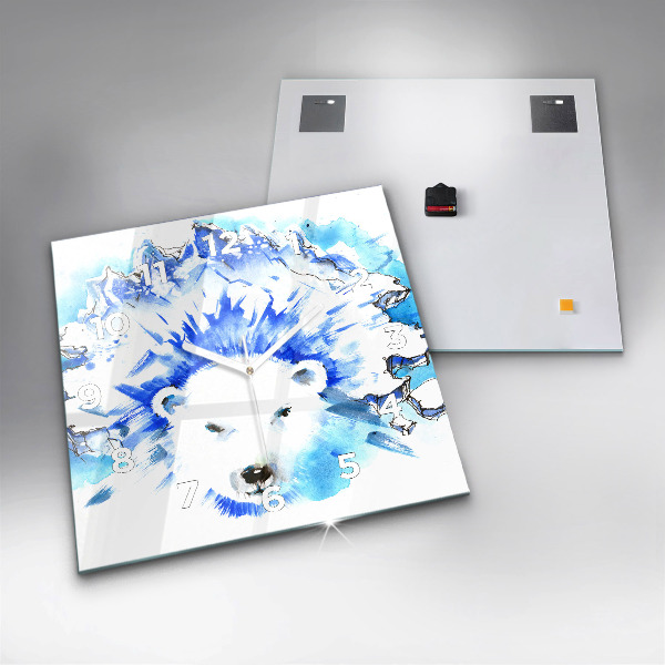 Square glass wall clock Bear on the ice background