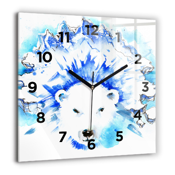 Square glass wall clock Bear on the ice background