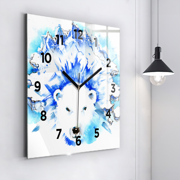 Square glass wall clock Bear on the ice background