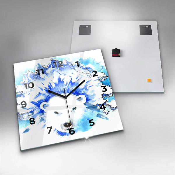 Square glass wall clock Bear on the ice background