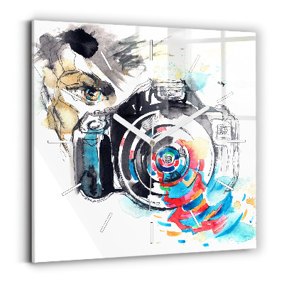 Square glass wall clock Woman photographer