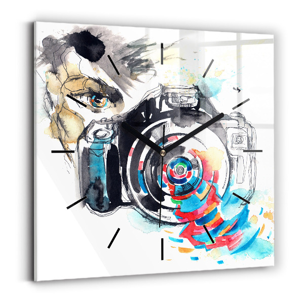 Square glass wall clock Woman photographer