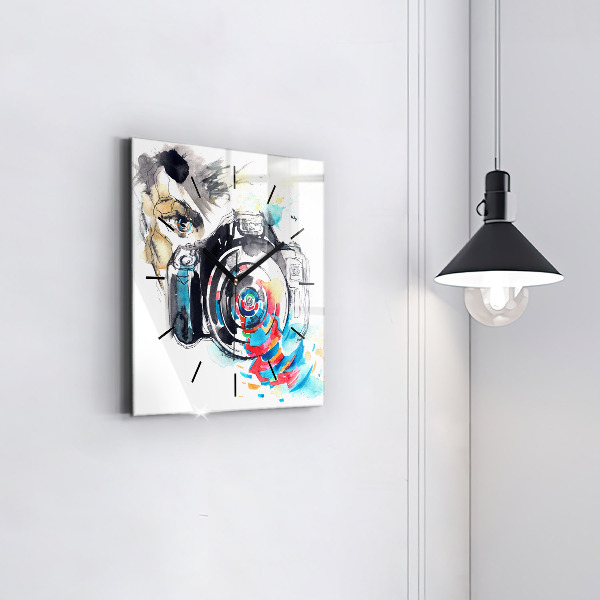Square glass wall clock Woman photographer