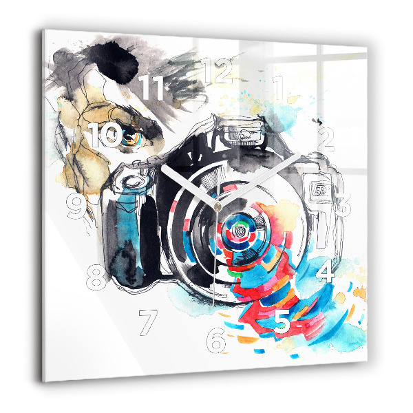 Square glass wall clock Woman photographer