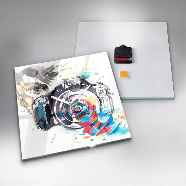 Square glass wall clock Woman photographer