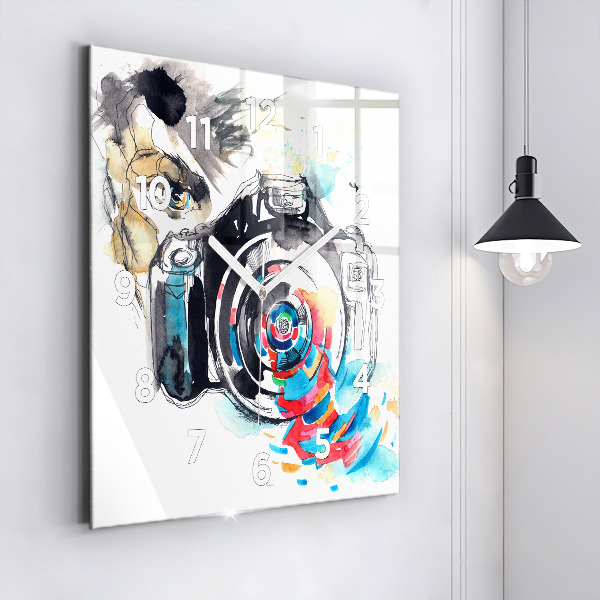 Square glass wall clock Woman photographer