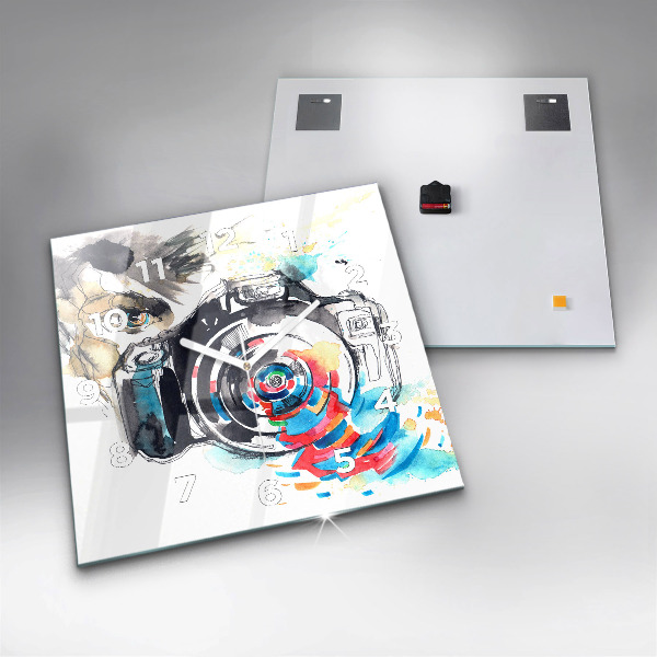 Square glass wall clock Woman photographer