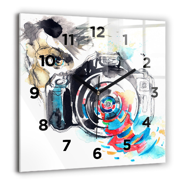 Square glass wall clock Woman photographer
