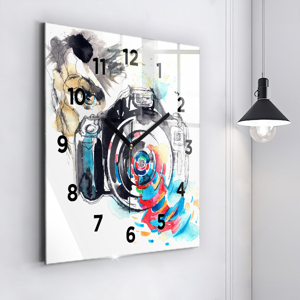 Square glass wall clock Woman photographer