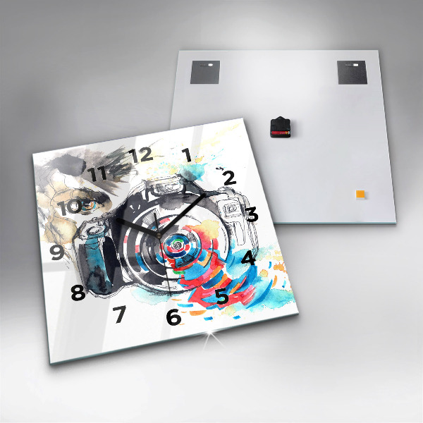 Square glass wall clock Woman photographer