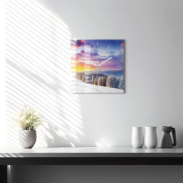 Square glass wall clock Winter Mountain Landscape