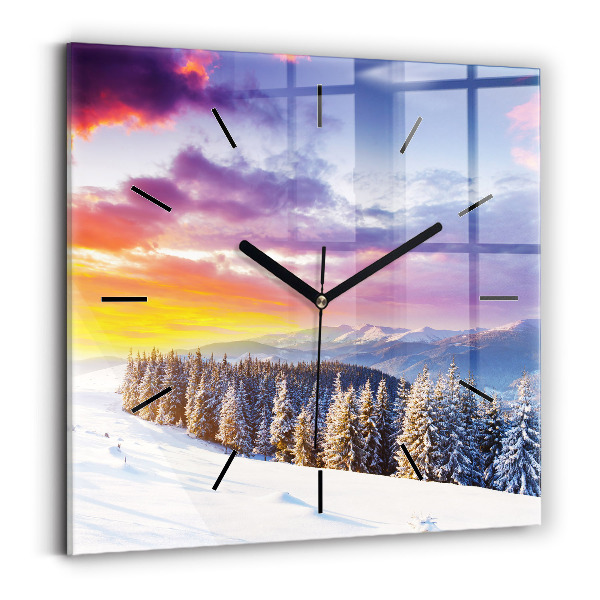 Square glass wall clock Winter Mountain Landscape