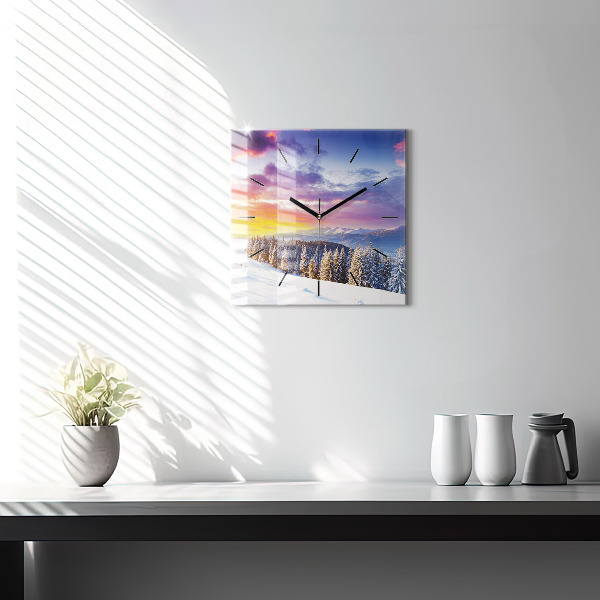 Square glass wall clock Winter Mountain Landscape