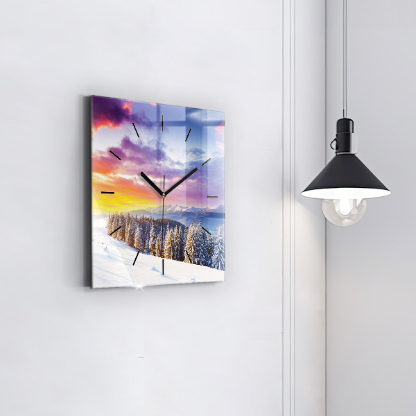 Square glass wall clock Winter Mountain Landscape