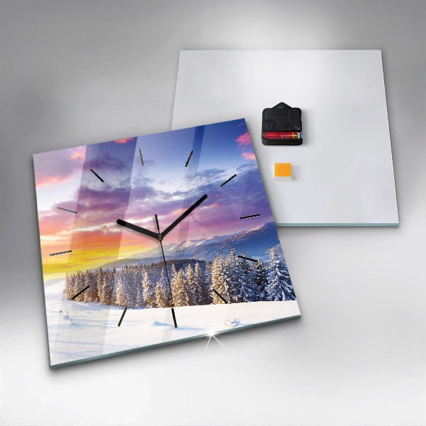 Square glass wall clock Winter Mountain Landscape