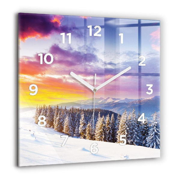 Square glass wall clock Winter Mountain Landscape