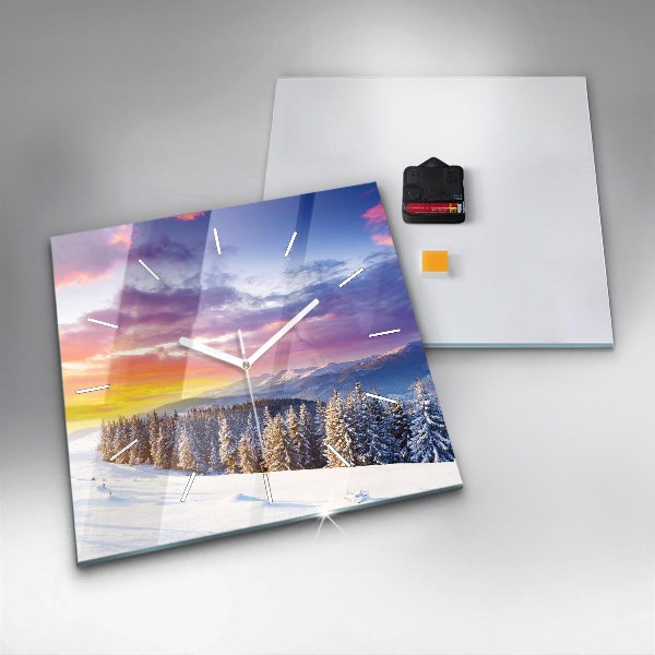 Square glass wall clock Winter Mountain Landscape