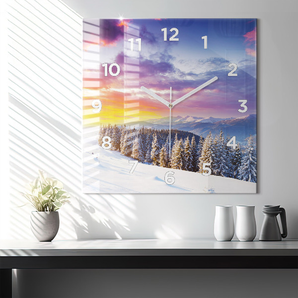 Square glass wall clock Winter Mountain Landscape