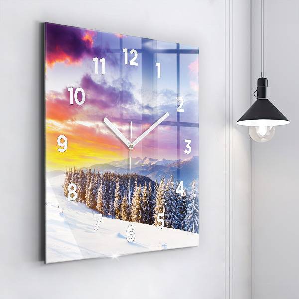 Square glass wall clock Winter Mountain Landscape