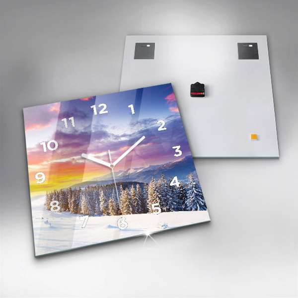 Square glass wall clock Winter Mountain Landscape