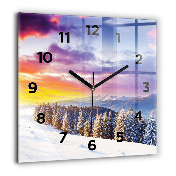 Square glass wall clock Winter Mountain Landscape