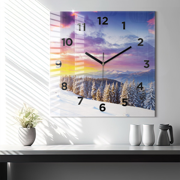 Square glass wall clock Winter Mountain Landscape