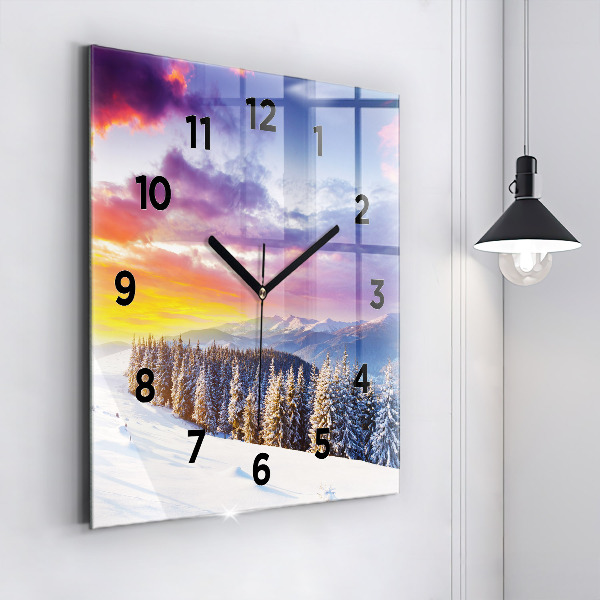 Square glass wall clock Winter Mountain Landscape