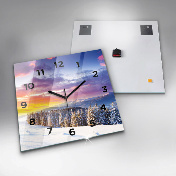 Square glass wall clock Winter Mountain Landscape