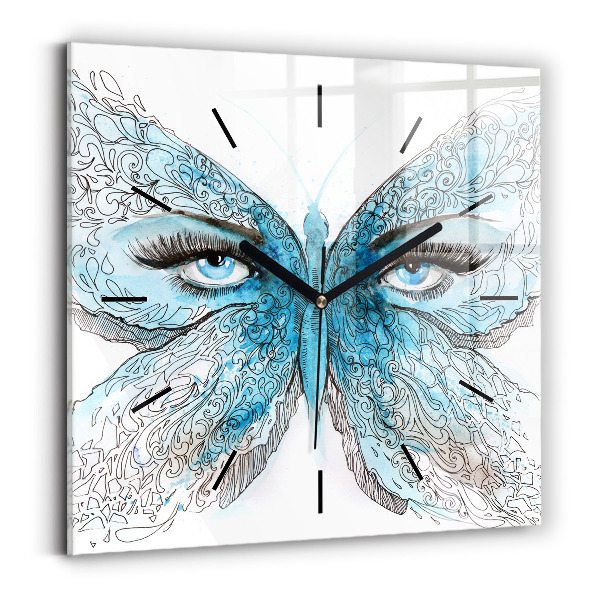 Square glass wall clock Butterfly face
