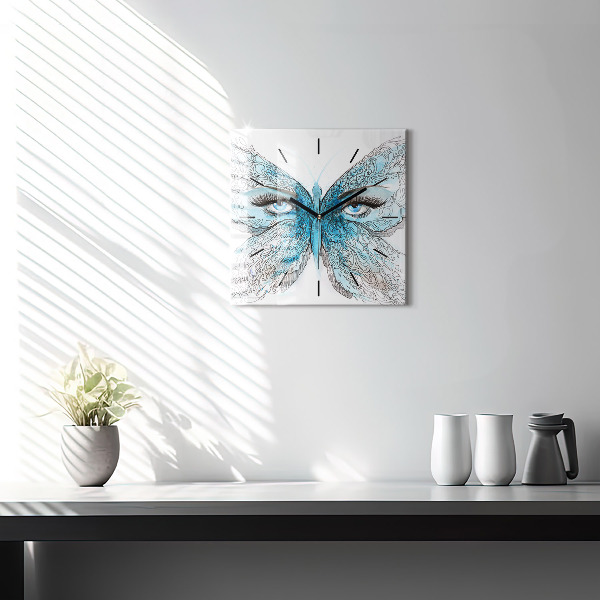 Square glass wall clock Butterfly face