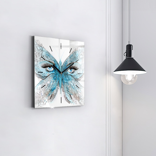 Square glass wall clock Butterfly face