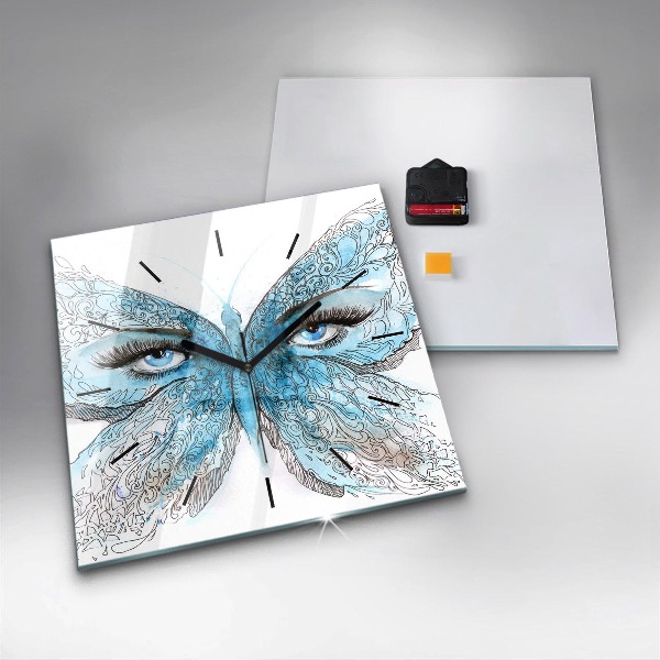 Square glass wall clock Butterfly face